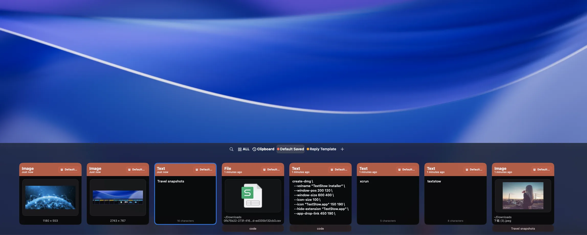 TextStow bookmark panel - Mac text bookmark tool