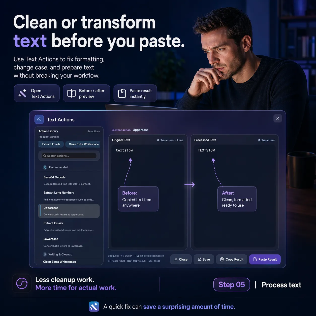 Mục lịch sử TextStow được dán vào app đích